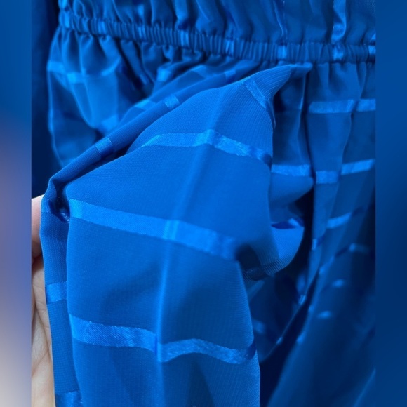 1980s Donna Morgan royal blue true vintage satin Career modesty Dress-L - Picture 11 of 14